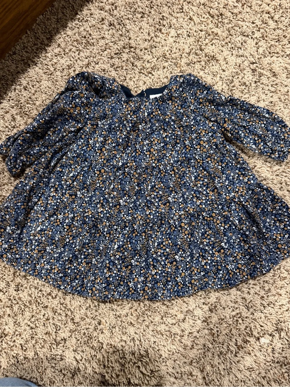 GAP Navy Floral Print Girls Dress with Brown and White Accents